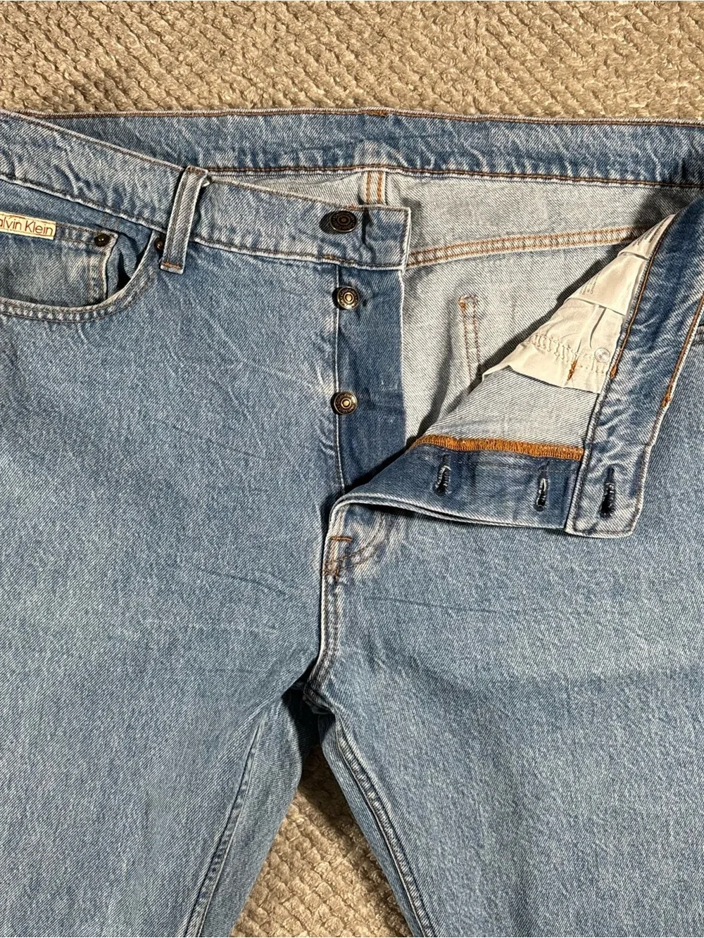 Vtg Calvin Klein Denim Jeans Men's 36x32 Straight Fit Button Fly, Distress Wash